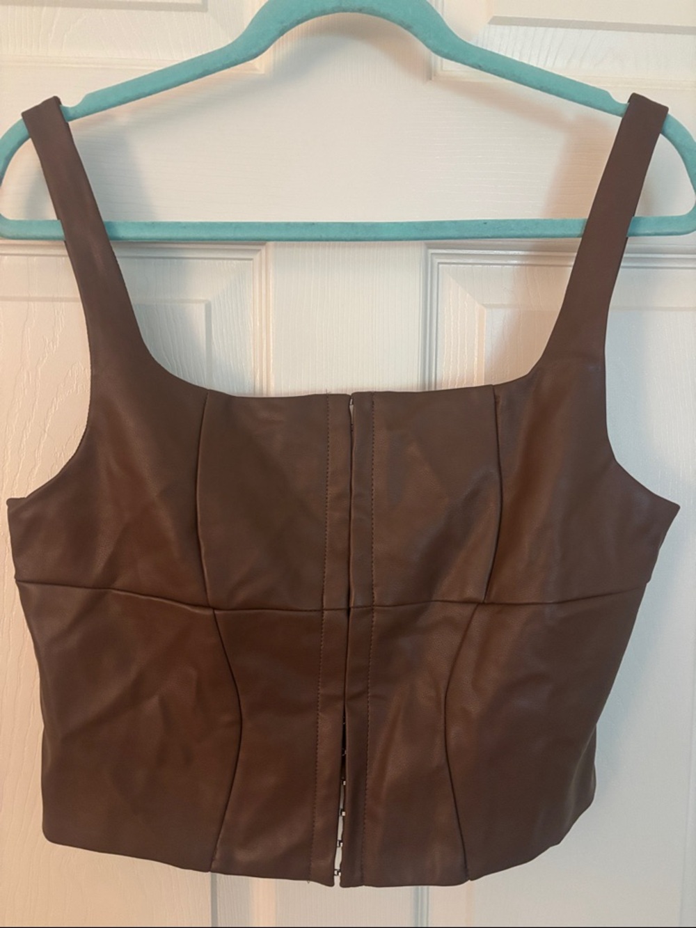 Edikted Soft Brown Faux Leather Cropped Corset Top XL